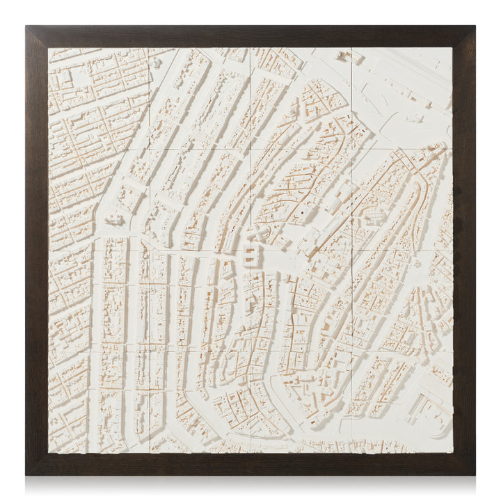 Large format Amsterdam cityscape with brown frame