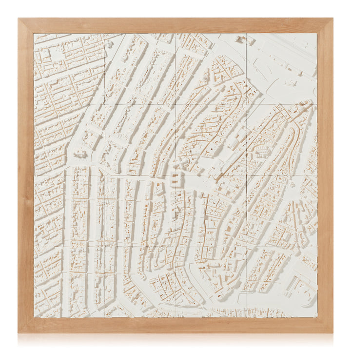 Large format Amsterdam cityscape with pine frame