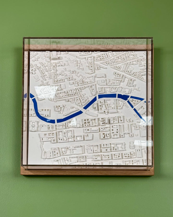 3D map of Berlin with a light frame, acrylic case and blue water
