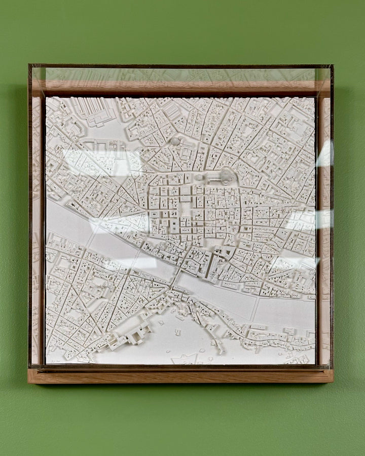 3D map of Florence with a light frame and an acrylic case