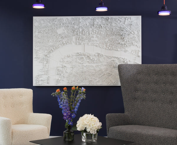 XL format London cityscape on a blue wall