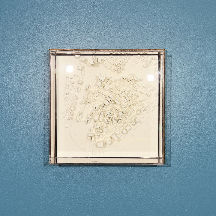 3D map of New York with a dark frame and acrylic case