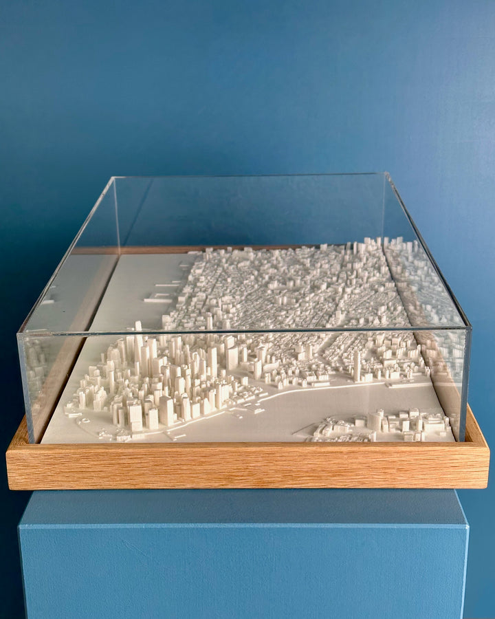 Medium format New York cityscape with a light frame and acrylic case