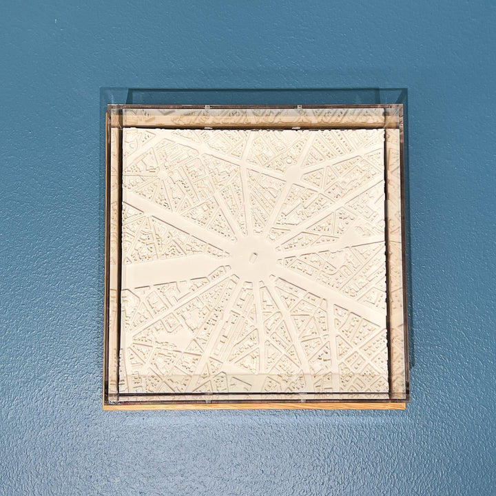 3D map of Paris Arc de Triomphe with a light frame and acrylic case