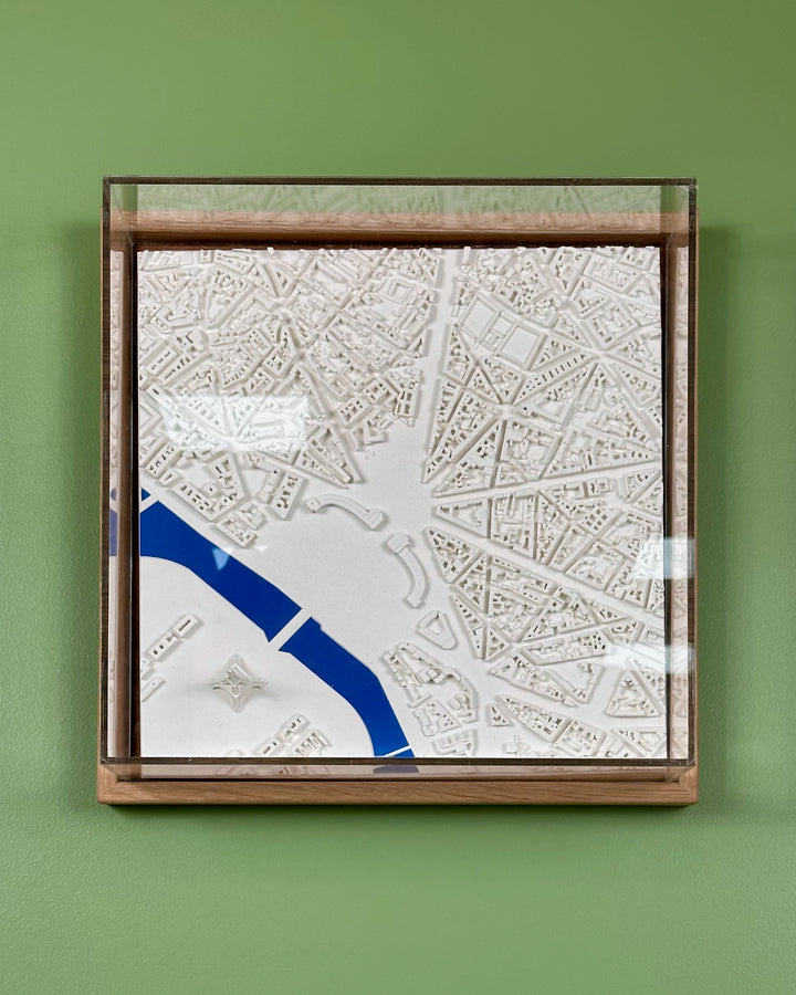 3D map of Place Trocadero in Paris with a light frame, acrylic case and blue river