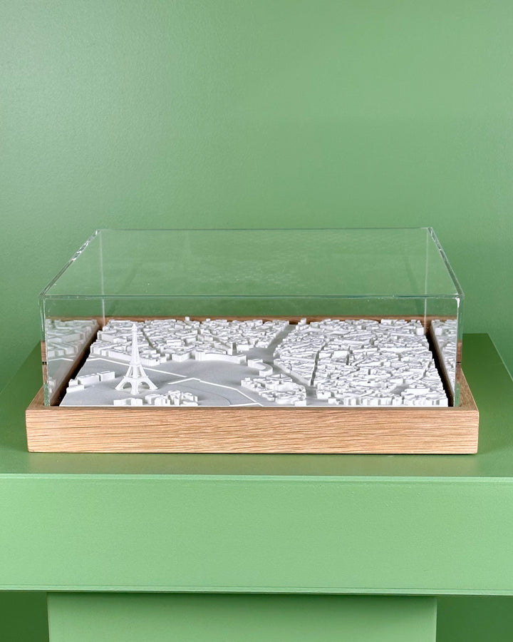 3D map of Place Trocadero in Paris with a light frame and acrylic case