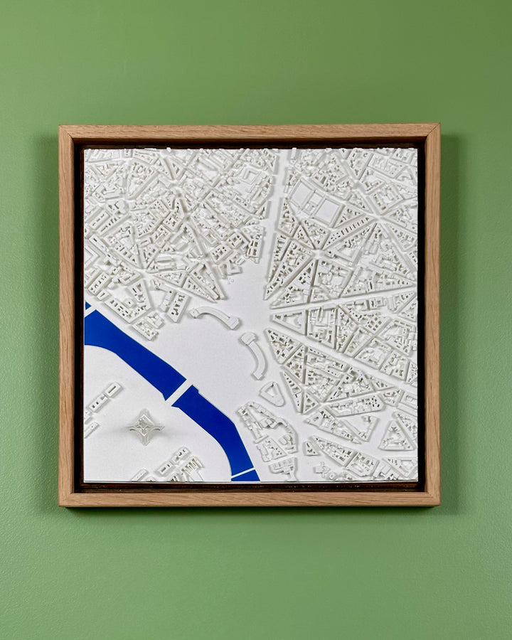 3D map of Place Trocadero in Paris with a light frame and blue river