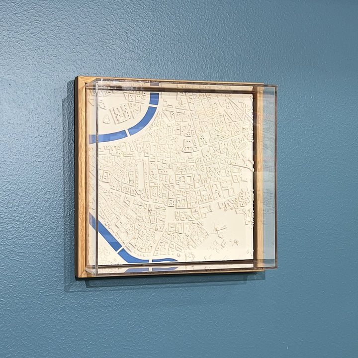 3D map of Rome with a light frame, acrylic case and blue water