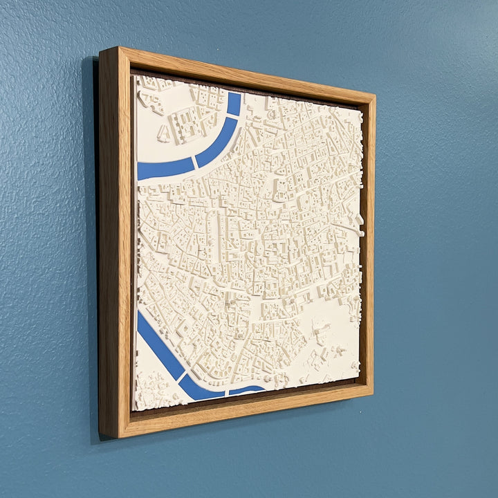3D map of Rome with a light frame and blue water
