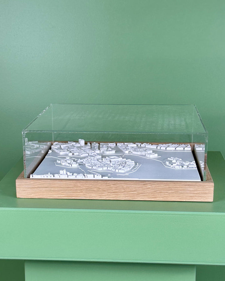 3D map of Stockholm with a light frame and acrylic case