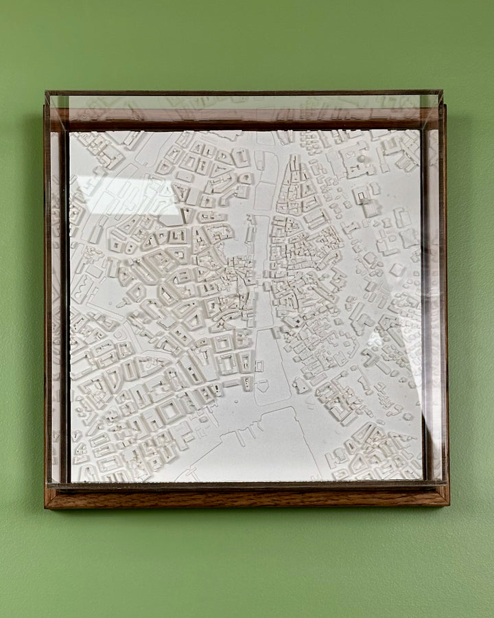 3D map of Zurich with dark frame and acrylic case