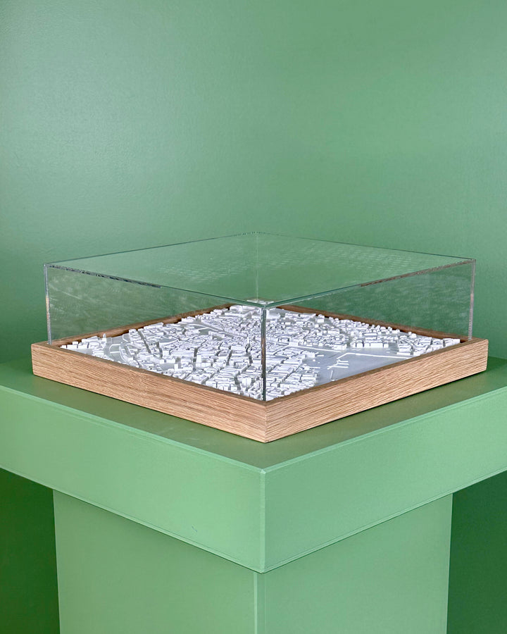 3D map of Zurich with light frame and acrylic case