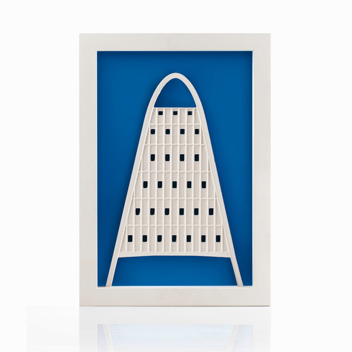 Toast Rack Manchester architectural scale model on lapis blue background