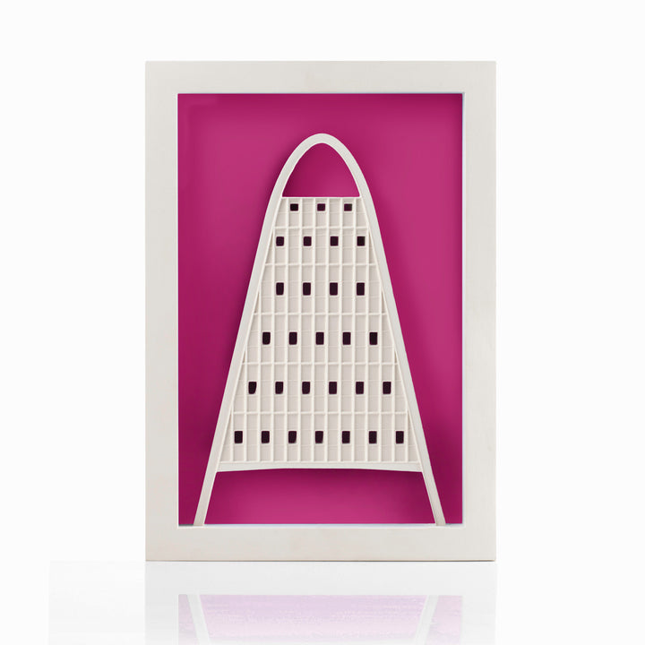 Toast Rack Manchester architectural scale model on pink yarrow background