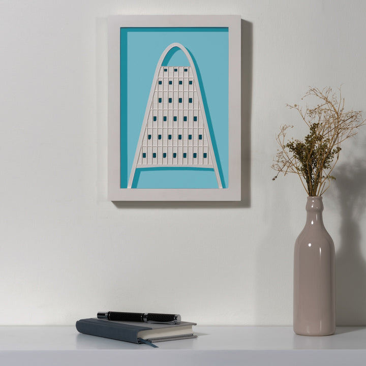 Toast Rack Manchester architectural scale model on island paradise background