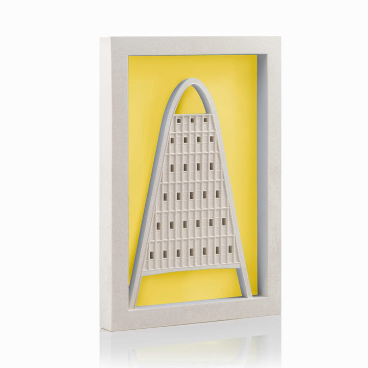 Toast Rack Manchester architectural scale model on primrose yellow background
